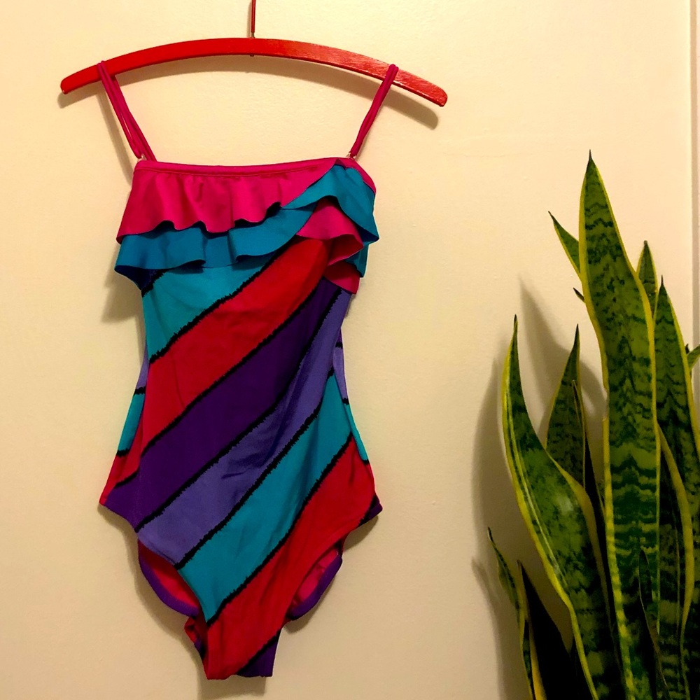 Vintage Sirena one piece swimsuit - Party Barbie vibes - removable straps EUC